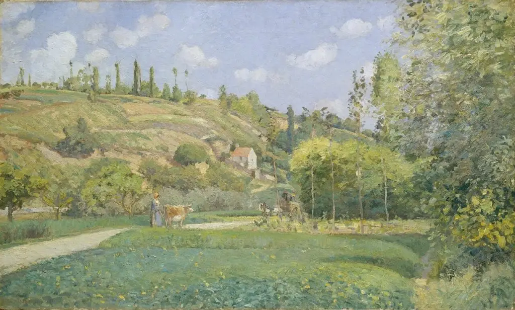 Tableau ancien – French: Gardeuse de vache, vue sur la côte du Valhermeil, Auvers-sur